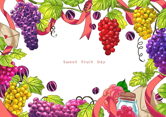 PSD 꽃 리본 일러스트 포도 유리병 편지봉투 프레임 사람없음 달콤 편지 청포도 포도송이 알사탕 포도넝쿨 포도잎 프레임일러스트 국내일러스트 식물 잎 과일 병_용기 봉투 사탕 맛 덩굴 파일형식