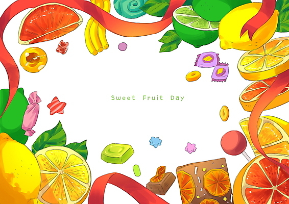 PSD 리본 잎 일러스트 단면 프레임 막대사탕 사람없음 노란색 초콜릿 달콤 레몬 자몽 슬라이스 라임 젤리 건과일 별모형 별사탕 알사탕 프레임일러스트 국내일러스트 식물 별 컬러 과일 디저트 건조 사탕 모형 맛 파일형식