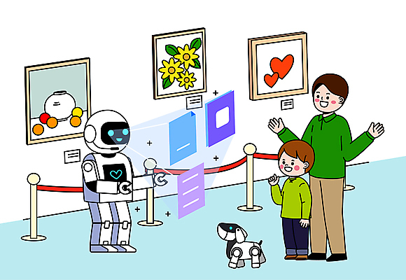 전신 남자 꽃 어린이 예술 액자 잎 일러스트 팔벌리기 미래 설명 서기 소년 성인 두명 놀람 전시 하트 도자기 미술관 전시회 스마트 로봇 작품 예술품 로봇산업 미술관람 홀로그램 부자지간 큐레이터 남자만 휴머노이드 로봇강아지 미래산업 AI_인공지능 국내일러스트 AI파일 모양 식물 직업 감정 산업 아들 컨셉 가족 모션 표정 미술 사람 아빠 파일형식 벡터