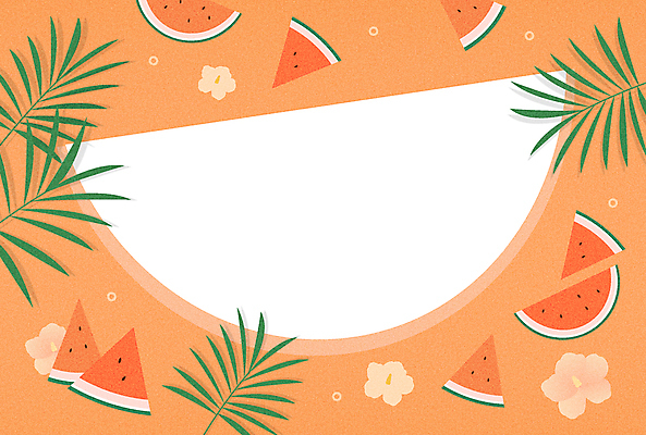 백그라운드 일러스트 여름음식 수박 프레임 사람없음 여름 주황색 수박조각 열대잎 히비스커스 카피스페이스 제철과일 국내일러스트 AI파일 계절 꽃 음식 컬러 조각 잎 과일 공백 제철 파일형식 벡터 여름_계절