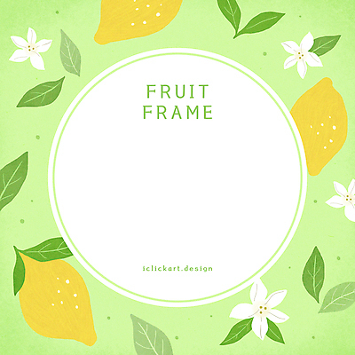 PSD 꽃 백그라운드 일러스트 나뭇잎 프레임 사람없음 연두색 레몬 원형프레임 카피스페이스 국내일러스트 식물 잎 과일 초록색 공백 원형 파일형식
