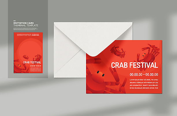 템플릿 카드템플릿 여러마리 편지봉투 사람없음 빨간색 축제 게 초대장 대게 지역축제 대게대축제 대한민국축제 이미지템플릿 AI파일 카드프레임 컬러 다수 봉투 카드_감사 프레임 갑각류 편지 파일형식 벡터