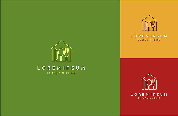 식기 포크 일러스트 사람없음 빨간색 초록색 노란색 식당 레스토랑 숟가락 나이프 심볼 라인아트 심플 집모양 국내일러스트 AI파일 모양 선 컬러 수저 상점 칼 파일형식 벡터