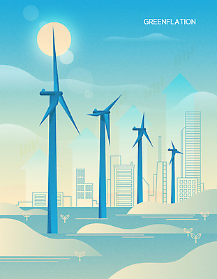 화살표 일러스트 그래프 사람없음 건물 연두색 파란색 태양 새싹 도시 발전 그린에너지 풍력에너지 친환경 상승 탄소제로 그린플레이션 국내일러스트 AI파일 자연요소 식물 건축물 컬러 컨셉 초록색 환경 에너지 파일형식 벡터 인플레이션