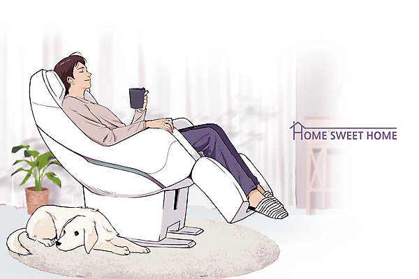 전신 PSD 한마리 남자 화분 반려견 커피 거실 일러스트 집안 휴식 한명 들기 앉기 성인 컵 눈감음 매트 강아지 힐링 안마기 성인남자한명만 안마의자 국내일러스트 1 식기 음료 컨셉 의자 모션 실내 사람 반려동물 개 남자한명만 성인남자만 파일형식