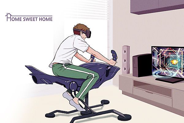 전신 PSD 남자 일러스트 집안 한명 앉기 성인 컴퓨터 모니터 스피커 승차 게임기 힐링 성인남자한명만 VR기기 국내일러스트 1 음향기기 모션 실내 사람 전자제품 기계 가상현실 남자한명만 성인남자만 파일형식