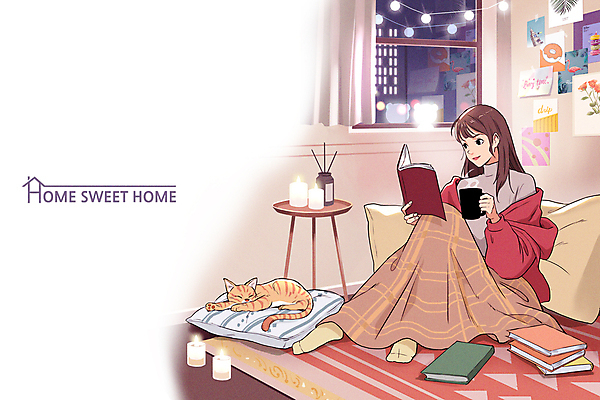 전신 PSD 한마리 여자 쿠션 일러스트 창문 집안 한명 들기 앉기 성인 책 컵 독서 고양이 담요 힐링 엽서 향초 디퓨저 성인여자한명만 무드등 반려묘 국내일러스트 1 식기 초 포유류 모션 조명 실내 사람 반려동물 편지 여자한명만 성인여자만 파일형식