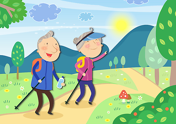 전신 나무 여자 할아버지 노년 남자 할머니 일러스트 미소 웃음 들기 취미 야외 두명 초록색 운동 태양 걷기 건강관리 버섯 등산 가리킴 물통 등산복 산행 산길 썬캡 등산스틱 노인만 국내일러스트 AI파일 자연요소 식물 모자_잡화 옷 길 컬러 모션 표정 건강 관리 사람 손짓 성인 트래킹 등산용품 성인만 파일형식 벡터