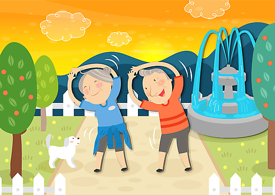 전신 나무 한마리 공원 여자 할아버지 노년 남자 할머니 일러스트 미소 웃음 취미 야외 두명 울타리 운동 손들기 건강관리 스트레칭 개 강아지 분수대 체조 분수_분수대 노인만 국내일러스트 AI파일 식물 1 공공시설 포유류 모션 표정 건강 관리 사람 성인 담장 반려동물 성인만 파일형식 벡터