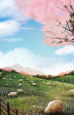 PSD 구름 꽃잎 여러마리 일러스트 하늘 산 초원 사람없음 관광지 울타리 봄풍경 봄 벚꽃 양 벚나무 강원도 낙화 방목장 양떼목장 봄배경 국내일러스트 자연요소 나무 계절 꽃 여행 다수 백그라운드 포유류 한국 풍경 담장 목장 파일형식
