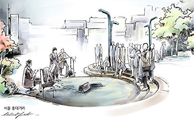 전신 PSD 나무 음향기기 연주 가로등 일러스트 노래 붓터치 수채화 거리 서울 거리풍경 서기 사람 앉기 풍경 빌딩 여러명 건물 도시풍경 계단 스피커 밴드 도심 군중 동양화 구경 번짐 길거리공연 서울특별시 전자피아노 핫플레이스 버스킹 홍대 국내일러스트 식물 건축물 공공시설 음악 다수 모션 한국 미술 전자제품 공연 장소 도시 피아노 파일형식 효과