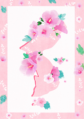 PSD 분홍색 일러스트 사각프레임 한국 사람없음 풀 무궁화 한반도 꽃프레임 프레임일러스트 국내일러스트 식물 꽃 아시아 컬러 프레임 사각형 파일형식