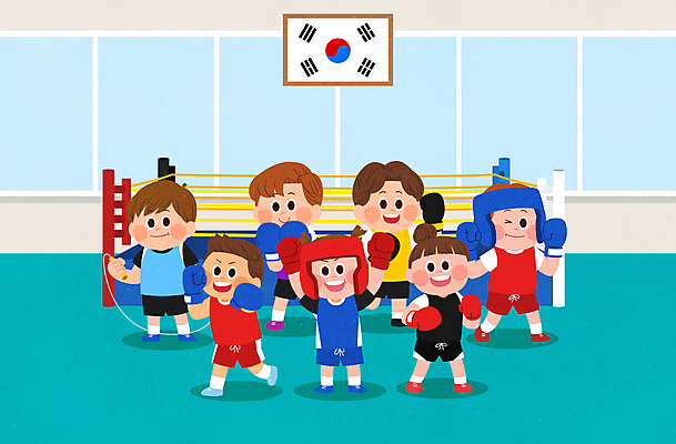 전신 PSD 여자 남자 어린이 스포츠 포즈 일러스트 들기 소녀 소년 여러명 권투 권투장 권투글러브 펀치 권투선수 보호장비 줄넘기 권투헬멧 민트색 펀치볼 헤드기어 어린이만 국내일러스트 컬러 다수 스포츠시설 모션 운동선수 사람 운동 운동기구 격투기 장비 글러브 헬멧 파일형식