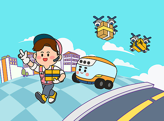 전신 남자 도로 하늘색 일러스트 한명 들기 성인 걷기 가리킴 보행로 택배기사 로봇 배송 택배 택배상자 드론 성인남자한명만 국내일러스트 AI파일 1 길 교통시설 모션 사람 손짓 파란색 상자 운송업 배달원 남자한명만 성인남자만 파일형식 벡터