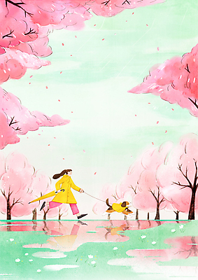 전신 PSD 여자 꽃 반려견 분홍색 일러스트 우산 하늘 수채화 한명 들기 성인 달리기 반사 봄 산책 벚꽃 잡기 봄비 벚나무 강아지 웅덩이 우비 감성 목줄 성인여자한명만 국내일러스트 나무 식물 1 옷 계절 컬러 컨셉 모션 휴식 사람 반려동물 비_날씨 개 여자한명만 성인여자만 파일형식 반려용품