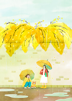 전신 PSD 한마리 여자 일러스트 우산 하늘 수채화 서기 들기 성인 두명 담장 반려동물 노란색 봄 산책 봄비 강아지 개나리 웅덩이 감성 웅크림 성인여자만 국내일러스트 동물 1 계절 꽃 컬러 컨셉 모션 휴식 사람 비_날씨 개 여자만 성인만 파일형식