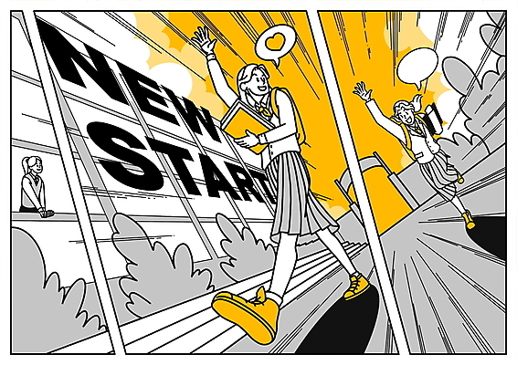 전신 PSD 여학생 여자 교복 말풍선 일러스트 학교 청소년 들기 상반신 타이포그라피 책 세명 노란색 걷기 운동장 회색 하트 만화 창가 신학기 출발 등교 손인사 카툰스타일 십대여자만 국내일러스트 모양 문자 학생 옷 교육 컬러 컨셉 창문 스포츠시설 모션 사람 공간 인사 등하교 여자만 십대만 파일형식