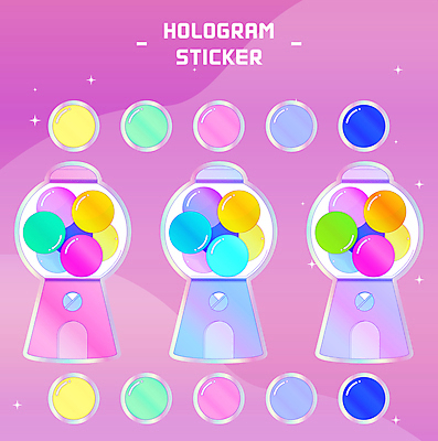 분홍색 스티커 일러스트 공 사람없음 반짝임 세트 행운 팬시 당첨 뽑기 뽑기머신 홀로그램 검볼머신 국내일러스트 AI파일 컬러 컨셉 모션 파일형식 벡터