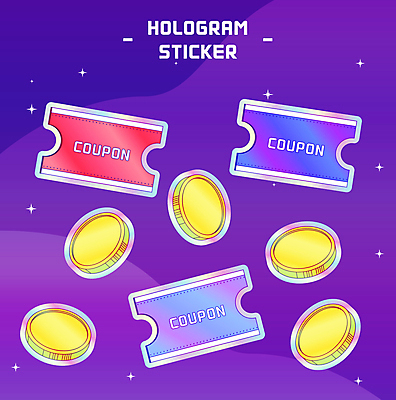 스티커 일러스트 사람없음 반짝임 세트 세일 보라색 동전 쿠폰 금화 팬시 포인트 홀로그램 국내일러스트 AI파일 컬러 돈 모션 금융 황금 파일형식 벡터