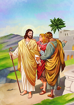 전신 PSD 나무 여자 남자 기독교 일러스트 하늘 산 대화 서기 성인 건물 세명 잡기 예수 성경이야기 권유 요청 성인만 어깨에손 국내일러스트 식물 건축물 종교 모션 말하기 이야기 사람 신_종교 파일형식