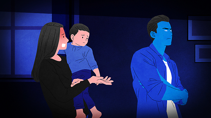 전신 PSD 여자 남자 아들 어린이 일러스트 엄마 소년 상반신 성인 세명 파란색 팔짱 외침 분노 아빠 사회이슈 외면 갈등 말다툼 가정문제 이혼 들어올리기 양육비 불통 국내일러스트 감정 컬러 컨셉 가족 모션 사람 소리 싸움 파일형식 비용