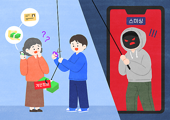 PSD 여자 노년 남자 할머니 하늘색 말풍선 일러스트 가위 가면 서기 들기 성인 빨간색 세명 스마트폰 물음표 속임수 수비 낚싯대 느낌표 보호 돈다발 자르기 범죄인 통장 낚시줄 가위질 범죄예방 개인정보 신분증 정보유출 피해자 스미싱 국내일러스트 기호 컬러 컨셉 돈 모션 문구용품 가위_도구 사람 금융 파란색 핸드폰 스마트기기 피해 정보 사기 낚시용품 범죄 예방 증명서 파일형식 유출