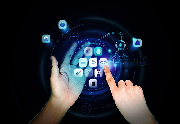 PSD 편집이미지 손 손짓 신체부위 파란색 쇼핑 디지털 검은색 터치 어플리케이션 구매 디지털산업 홀로그램 증강현실 이미지편집 산업 컬러 모션 사람 파일형식