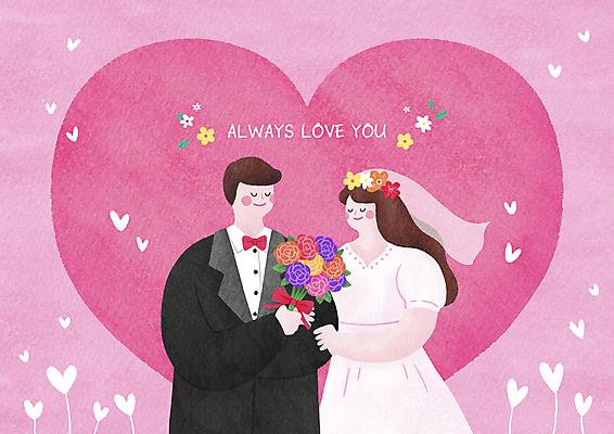 PSD 커플 여자 남자 꽃 분홍색 부케 웨딩드레스 결혼 일러스트 신혼부부 면사포 사랑 들기 정장 턱시도 상반신 성인 두명 눈감음 하트 신랑신부 성인만 국내일러스트 모양 식물 부부 드레스 옷 감정 신부_웨딩 컬러 꽃다발 신랑 관계 모션 사람 이벤트 신혼 결혼소품 파일형식