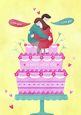 전신 PSD 커플 여자 기념일 남자 분홍색 말풍선 일러스트 포옹 사랑 성인 두명 노란색 눈감음 하트 축하 받침대 애정표현 3단케이크 성인만 케이크스탠드 국내일러스트 모양 감정 컬러 컨셉 관계 안기 모션 사람 이벤트 케이크 표현 파일형식