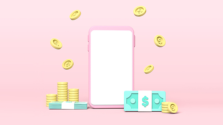 PSD 편집 편집이미지 분홍색 지폐 돈 모바일 사람없음 금융 스마트폰 3D 동전 돈다발 디지털합성 동전탑 모바일뱅킹 스마트뱅킹 편집소스 편집3D 컬러 경제 핸드폰 스마트기기 쌓기 재산 뱅킹 파일형식