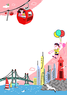 PSD 구름 여자 남자 어린이 바다 여러마리 일러스트 갈매기 프레임 등대 소녀 빌딩 소년 여러명 비행 잡기 보트 강아지 풍선 케이블카 부산 국내여행 부산대교 프레임일러스트 어린이만 국내일러스트 자연요소 여행 다수 배_교통 모션 조류 한국 사람 건물 반려동물 다리_건축물 개 파일형식