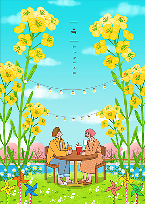 전신 PSD 구름 여자 남자 음료 하늘색 의자 일러스트 전구 탁자 하늘 앉기 성인 두명 강 독서 봄 벚나무 바람개비 유채 조명장식 성인만 국내일러스트 자연요소 나무 계절 꽃 가구 모션 조명 사람 장식 파란색 벚꽃 파일형식