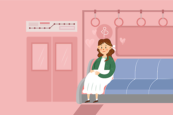 전신 여자 분홍색 일러스트 손잡이 한명 앉기 성인 임산부 임신 하트 전철 노선도 배려 임산부석 성인여자한명만 국내일러스트 AI파일 모양 1 육상교통 컬러 의자 모션 대중교통 사람 배려석 여자한명만 성인여자만 파일형식 벡터