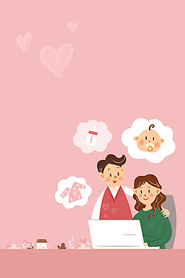 부부 여자 남자 분홍색 의자 일러스트 앉기 상반신 성인 세명 노트북 임산부 임신 아기용품 하트 아기 젖병 유아복 출산준비 어깨에손 국내일러스트 AI파일 모양 커플 옷 컬러 가구 모션 사람 전자제품 출산 오브젝트 파일형식 벡터