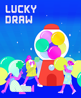 전신 여자 패션 일러스트 공 서기 들기 앉기 성인 타이포그라피 세명 파란색 행운 네잎클로버 복고 뽑기 뽑기머신 성인여자만 뉴트로 검볼머신 Y2K 국내일러스트 AI파일 식물 문자 컬러 컨셉 모션 사람 클로버 여자만 성인만 파일형식 벡터