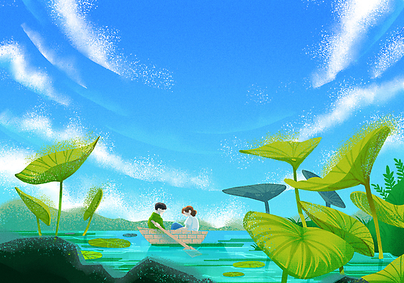 전신 PSD 구름 커플 여자 남자 하늘색 일러스트 하늘 상반신 성인 두명 여름 봄 연못 나룻배 연잎 뱃놀이 성인만 국내일러스트 자연요소 계절 잎 배_교통 관계 사람 파란색 전통놀이 파일형식