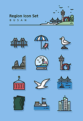 아이콘 바다 두마리 갈매기 빌딩 사람없음 건물 파란색 조형물 바위 파라솔 컨테이너 라인아이콘 선베드 부산 스노글로브 광안대교 국내여행 태종대 해상도시 선박 기장미역 2D아이콘 AI파일 기장군 건축물 산업 컬러 여행 수상교통 2 의자 조류 한국 미술 장식 돌_바위 다리_건축물 도시 특산물 미역 파일형식 벡터 기장_한국