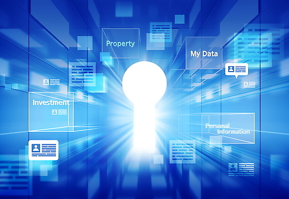 PSD 편집이미지 말풍선 사람모양 사람없음 파란색 빛 디지털 열쇠구멍 개인정보 홀로그램 데이터댐 마이데이터 이미지편집 모양 컬러 정보 파일형식 빅데이터