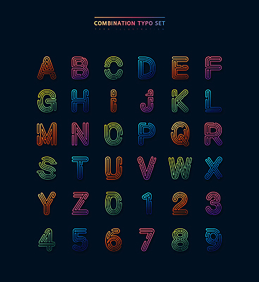 알파벳 영어 선 일러스트 대문자 타이포그라피 사람없음 세트 컬러풀 숫자 조합형타이포 국내일러스트 AI파일 문자 컬러 파일형식 벡터