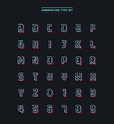 알파벳 영어 선 일러스트 대문자 타이포그라피 사람없음 세트 숫자 검은색 네온 조합형타이포 국내일러스트 AI파일 문자 컬러 파일형식 벡터