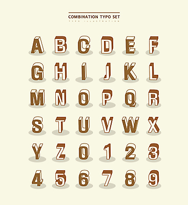 알파벳 영어 일러스트 대문자 타이포그라피 사람없음 세트 숫자 갈색 노란색 입체 조합형타이포 국내일러스트 AI파일 문자 컬러 파일형식 벡터