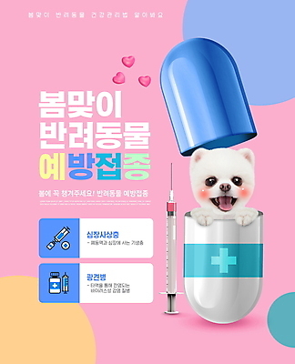 PSD 편집이미지 한마리 반려견 분홍색 주사기 타이포그라피 사람없음 반려동물 알약 건강관리 봄 하트 강아지 광견병 예방접종 포메라니안 심장사상충 나오기 이미지편집 모양 동물 문자 1 계절 컬러 의료기기 모션 건강 관리 약 개 질병 접종 파일형식