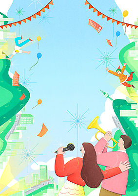 전신 PSD 구름 여자 남자 포스터 하늘색 연주 일러스트 노래 산 서울 불꽃놀이 들기 빌딩 여러명 상반신 성인 건물 공연 가수 춤 티켓 피에로 나팔 마이크 풍선 남산타워 가랜드 성인만 지역축제 대한민국축제 예술축제 국내일러스트 자연요소 건축물 예술 악기 음악 음향기기 다수 모션 놀이 문화예술 한국 사람 이벤트 파란색 축제 음악가 파티용품 남산 파일형식