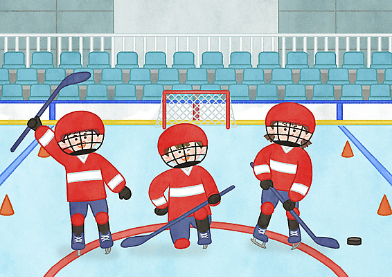 전신 PSD 여자 남자 어린이 일러스트 서기 들기 소녀 소년 세명 무릎꿇기 아이스하키 하키채 객석 아이스링크 아이스하키골대 아이스하키복 아이스하키장 응원석 어린이만 국내일러스트 유니폼 응원 모션 겨울스포츠 사람 하키 하키용품 파일형식