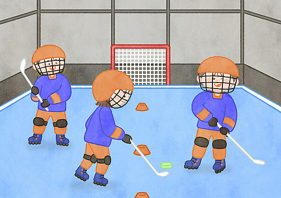 전신 PSD 여자 남자 어린이 일러스트 서기 들기 소녀 소년 세명 경기장 롤러블레이드 헬멧 보호장비 골대 즐거움 하키 하키채 인라인하키 하키용품 어린이만 국내일러스트 감정 스포츠용품 스포츠시설 모션 사람 취미 구기 장비 파일형식