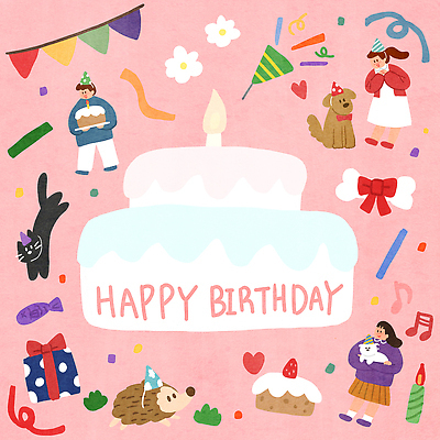 전신 PSD 여자 남자 꽃 리본 반려견 분홍색 음표 여러마리 일러스트 촛불 안기 프레임 폭죽 어류 들기 성인 세명 선물상자 반려동물 고양이 생일파티 강아지 생일케이크 꽃가루 생일선물 고슴도치 가랜드 개뼈다귀 동물라이프 프레임일러스트 성인만 반려묘 국내일러스트 식물 동물 라이프스타일 기호 음악 컬러 다수 초 포유류 모션 선물 사람 상자 케이크 수중동물 생일 개 가루 파티용품 애견간식 파일형식