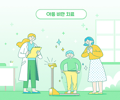 전신 여자 남자 행복 아들 초등학생 어린이 일러스트 바지 창문 의학 엄마 서기 들기 소년 성인 타이포그라피 치료 세명 초록색 연두색 기쁨 의사 잡기 손뼉 박수 책상 체중계 소아과 서류판 소아비만 체중측정 허리측정 국내일러스트 AI파일 문자 학생 감정 컬러 가구 가족 모션 하의 병원 사람 손짓 사무용품 의료진 질병 측정 파일형식 벡터