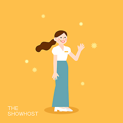 전신 여자 일러스트 직업캐릭터 한명 서기 웃음 성인 노란색 손들기 마이크 쇼호스트 성인여자한명만 일러캐릭터 AI파일 직업 캐릭터 1 컬러 음향기기 모션 표정 사람 여자한명만 성인여자만 파일형식 벡터