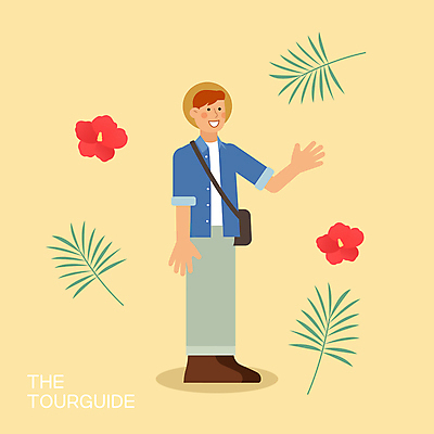 전신 모자 남자 여행 일러스트 가이드 직업캐릭터 한명 서기 성인 노란색 손들기 크로스백 야자수잎 여행사 열대꽃 성인남자한명만 일러캐릭터 AI파일 직업 캐릭터 1 잡화 꽃 컬러 잎 가방 모션 사람 상점 남자한명만 성인남자만 파일형식 벡터