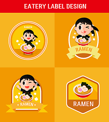 남자 리본 일러스트 젓가락 두건 윙크 들기 상반신 성인 세명 세트 노란색 라벨 라멘 원형 육각형 타원형 일본음식 성인남자만 국내일러스트 AI파일 도형 음식 컬러 모션 프레임 수저 표정 사람 면류 남자만 성인만 파일형식 벡터
